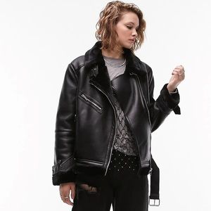 TOPSHOP faux leather aviator jacket sz 10